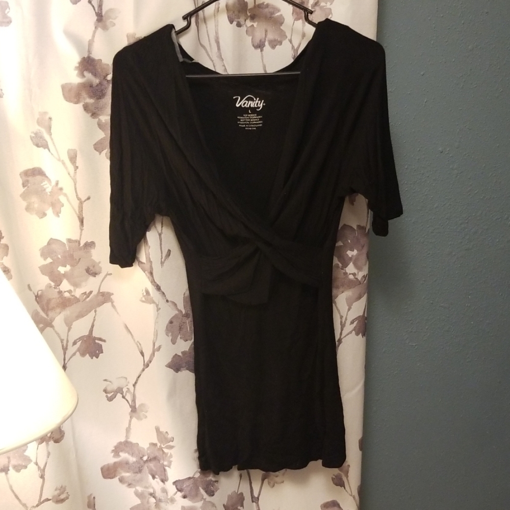 Black wrap top, 3/4 length sleeves